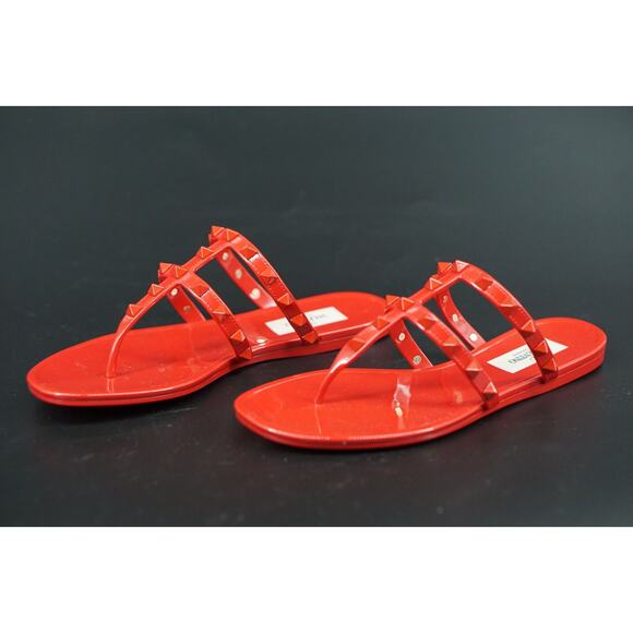 Valentino Rockstud Gladiator Thong Jelly PVC Sandals SZ 36 New Red Rosso $495 - Picture 5 of 11